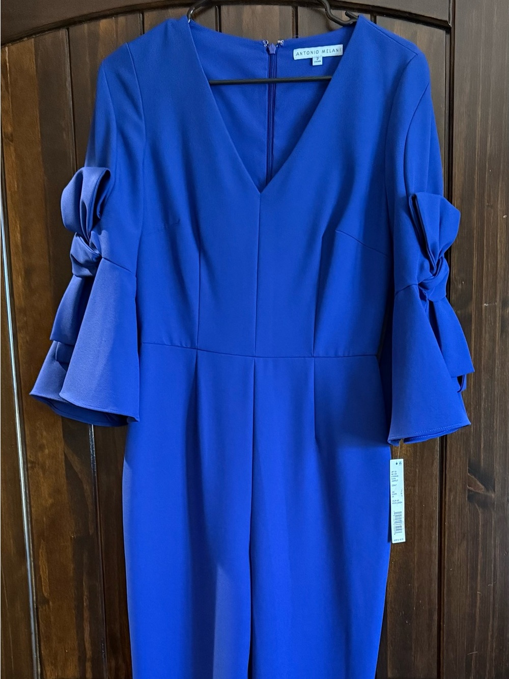 ANTONIO MELANI Cobalt Blue V-Neck Jumpsuit with Bow Sleeve Detail